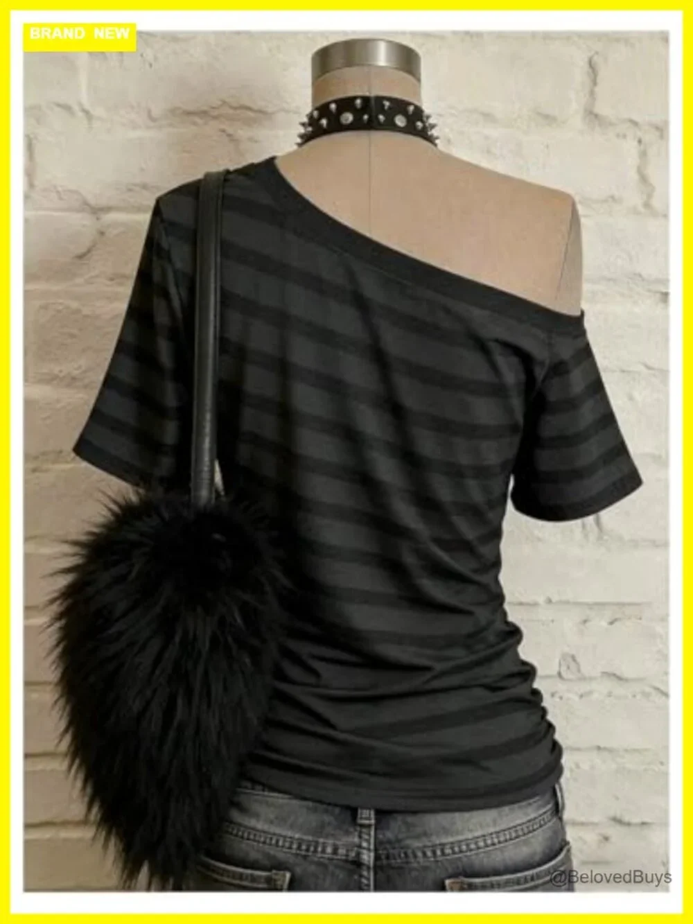Women's Striped Off Shoulder Short Sleeve Oversized Summer Y2K Tee